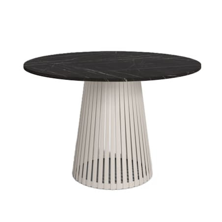 Stół VIV okrągły z lamelami, blat 110cm marmur ciemny- podstawa kaszmir