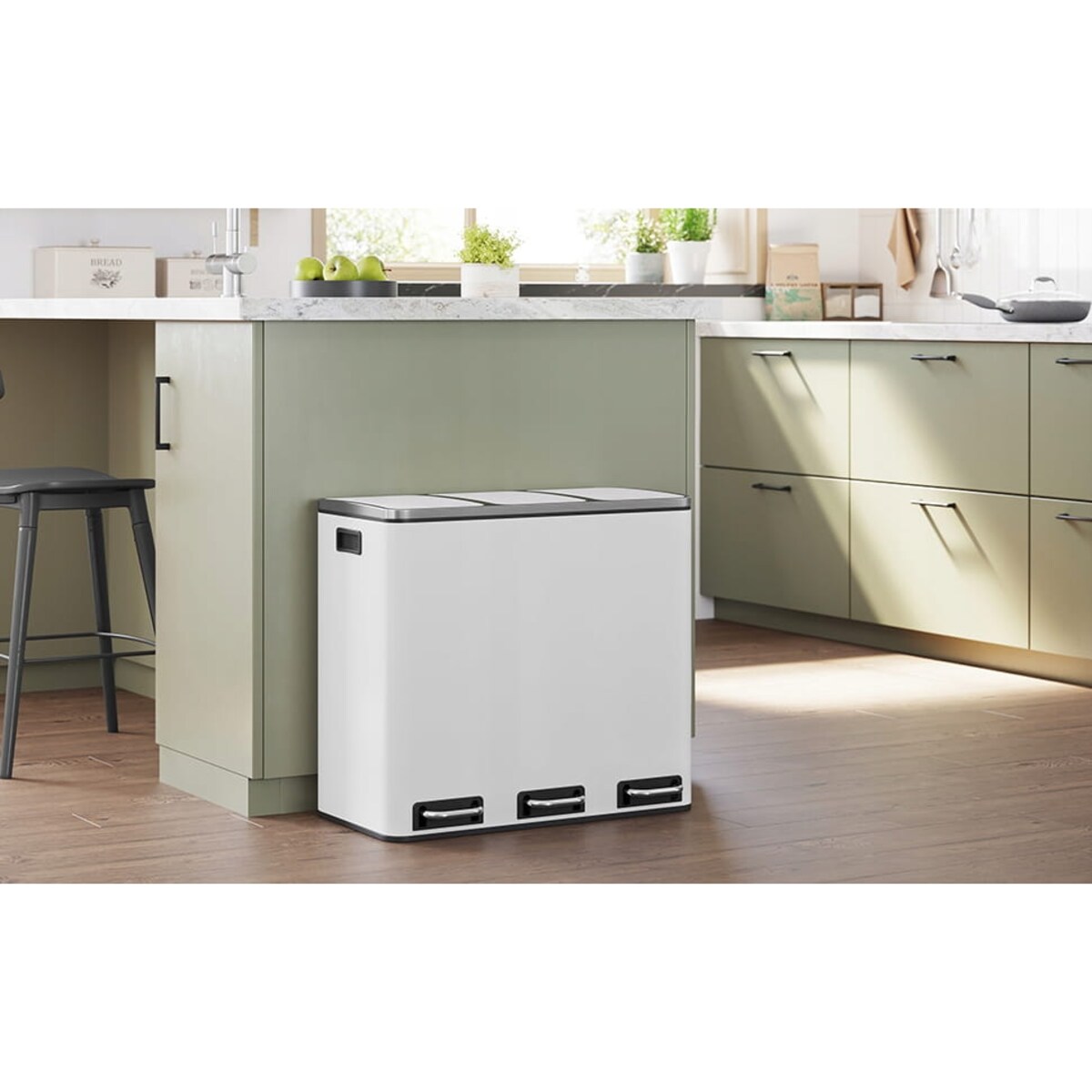 Kosz Na Śmieci Potrójny Segregacja Biały