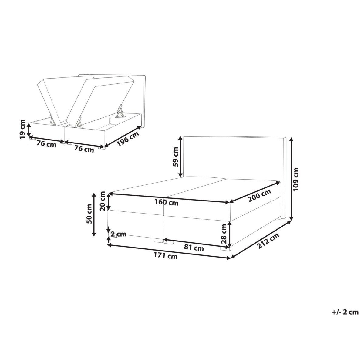 Łóżko kontynentalne z pojemnikiem MAJOR 160 x 200 cm Beżowoszary