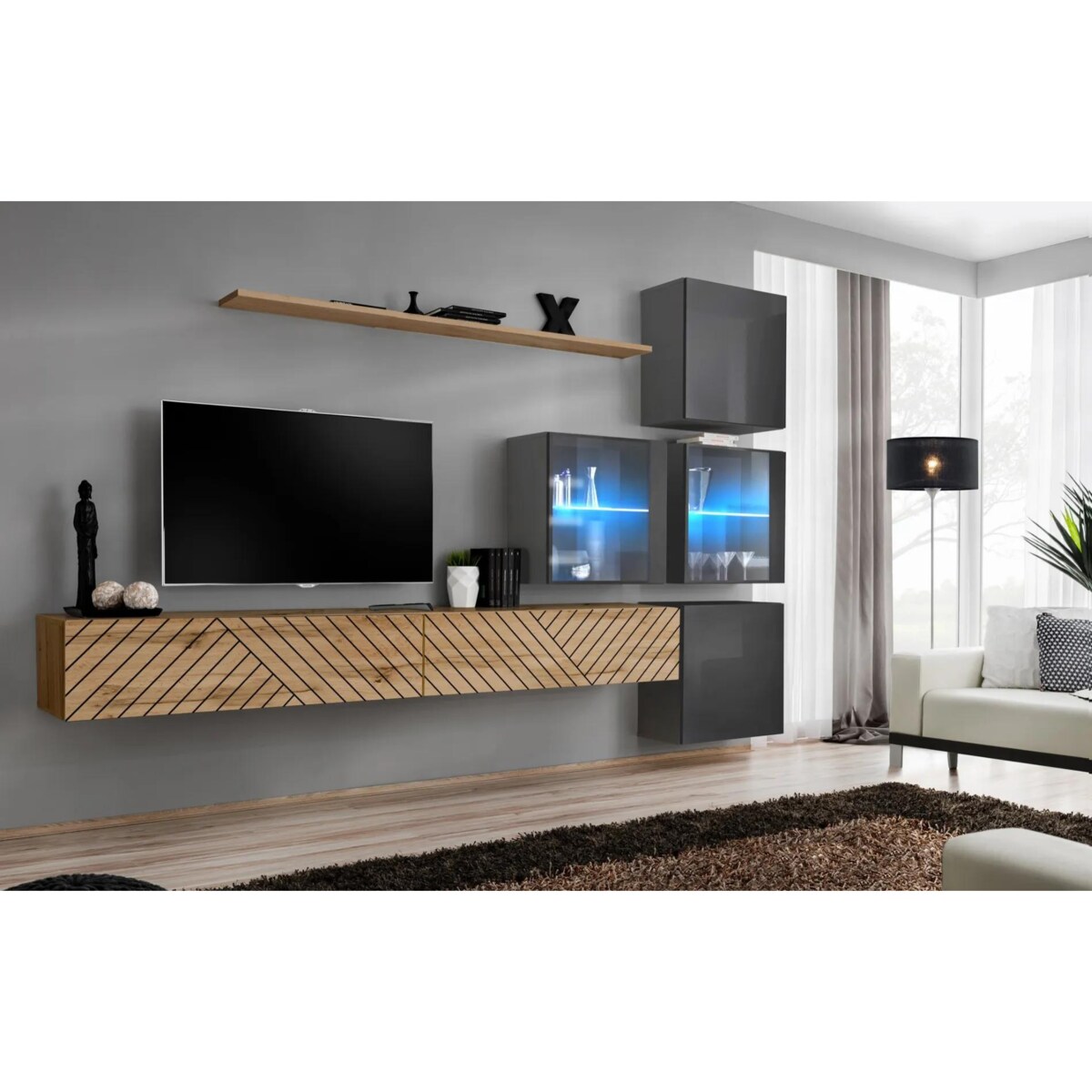 Meblościanka SWITCH LAMEL XIX szara/dąb wotan