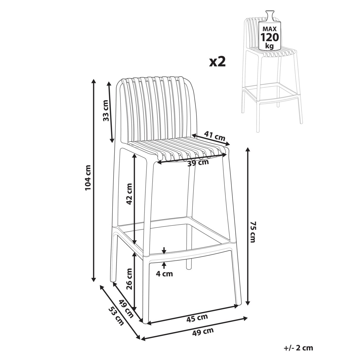 Zestaw 2 krzeseł barowych ARICCIA Materiał syntetyczny Jasnoczerwony
