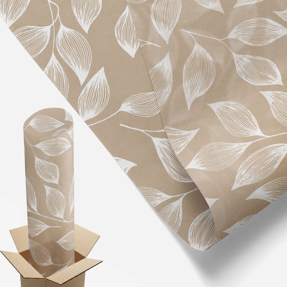 Folia na okno dekoracyjna - Liściasty wzór na neutralnym tle - 50x116 cm