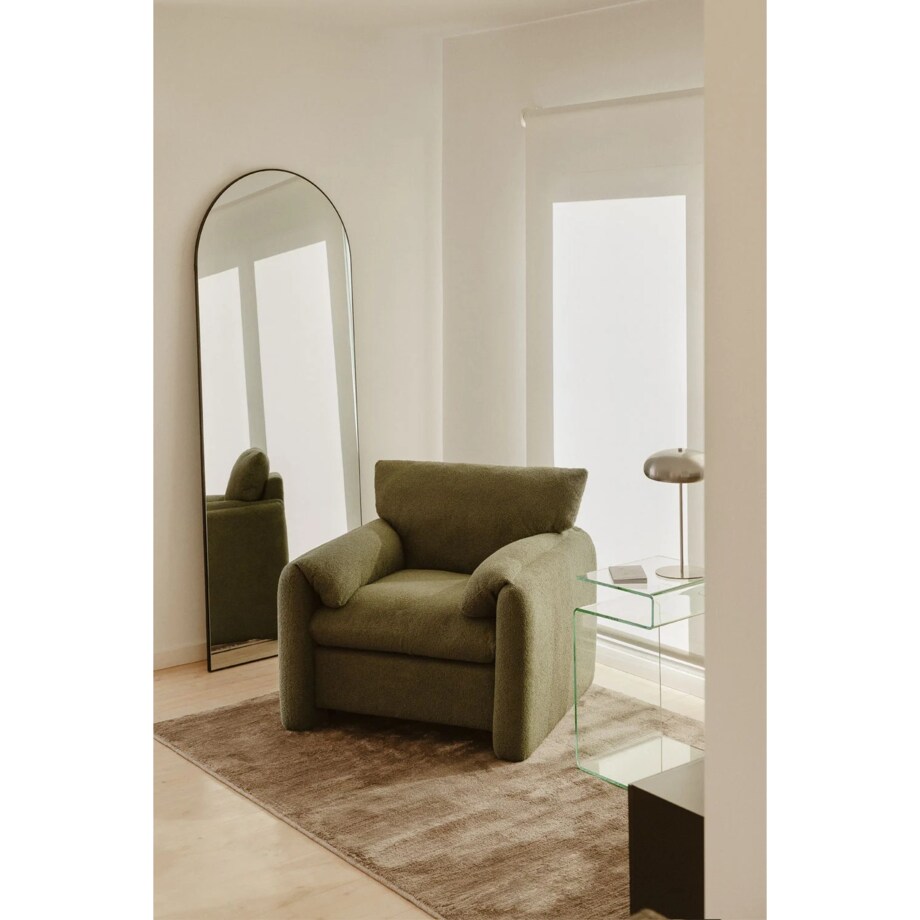 Fotel wypoczynkowy bouclé szałwiowo zielony Serra