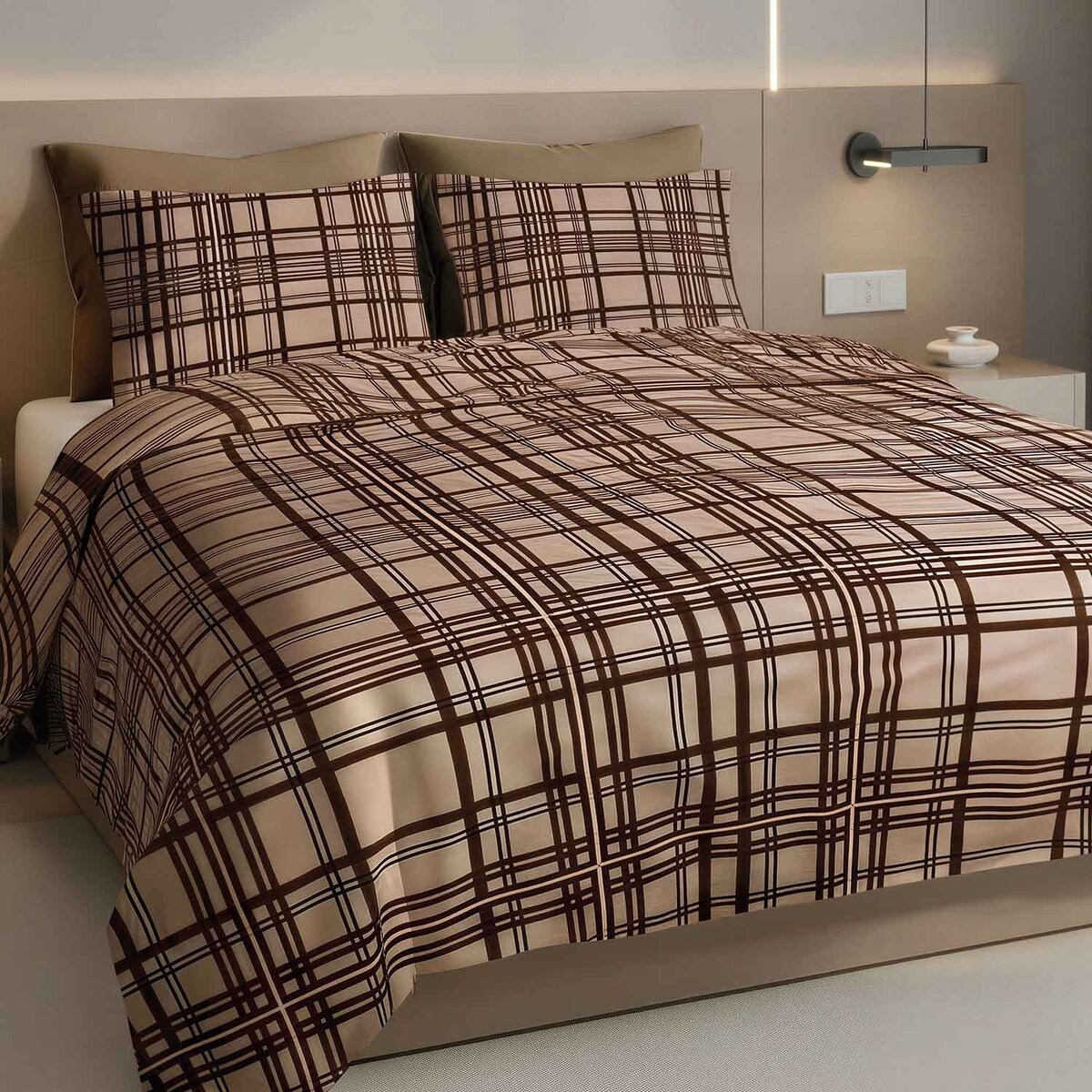 Poszewka flanelowa 40x40 Manhattan Brown, brązowa w kratę, Flanelove, Darymex
