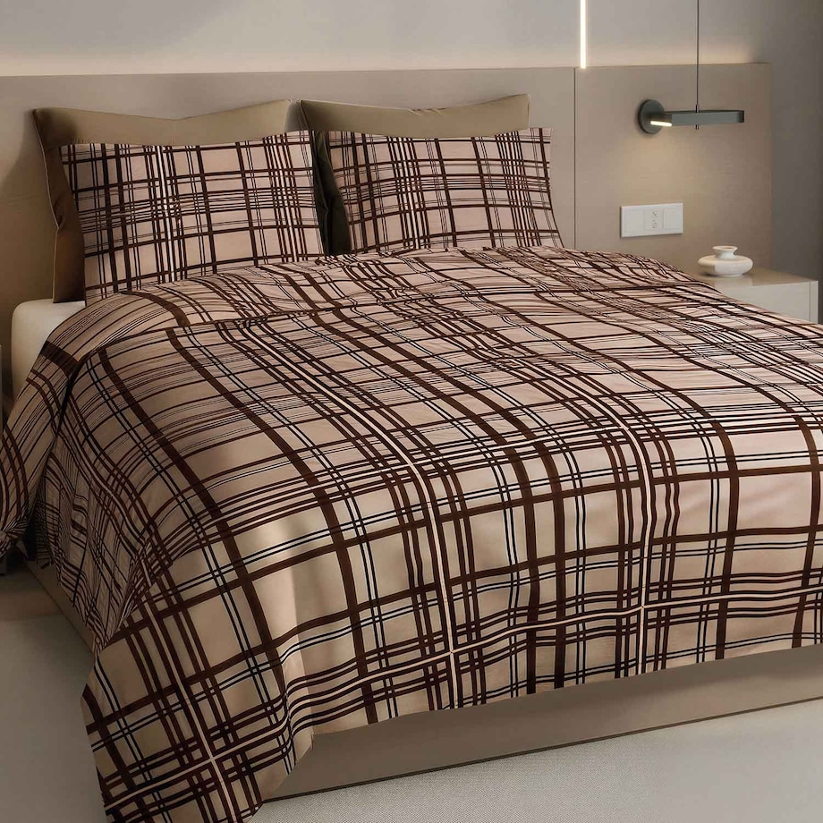 Poszewka flanelowa 40x40 Manhattan Brown, brązowa w kratę, Flanelove, Darymex
