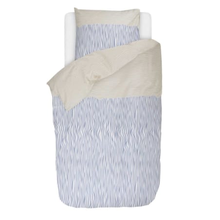 Komplet pościeli z bawełny satynowej we wzory w kolorze niebieskim i beżowym, poszewka ozdobna, pościel w paski, pościel Esprit, 140 x 220 cm