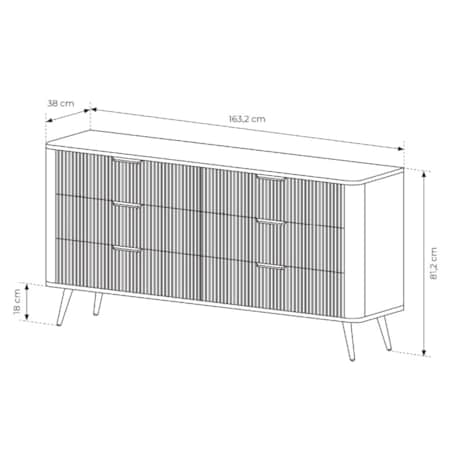 Komoda nowoczesna 6S LENA, ryflowana w kolorze beżowym na złotych nóżkach