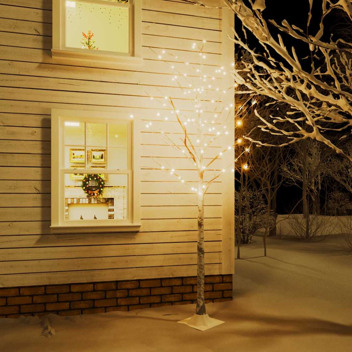 vidaXL Brzoza z oświetleniem, 240 ciepłych białych LED, 300 cm