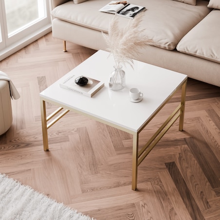 Stolik kawowy BIAŁY POŁYSK blat, ZŁOTY stelaż 60cm FORMA