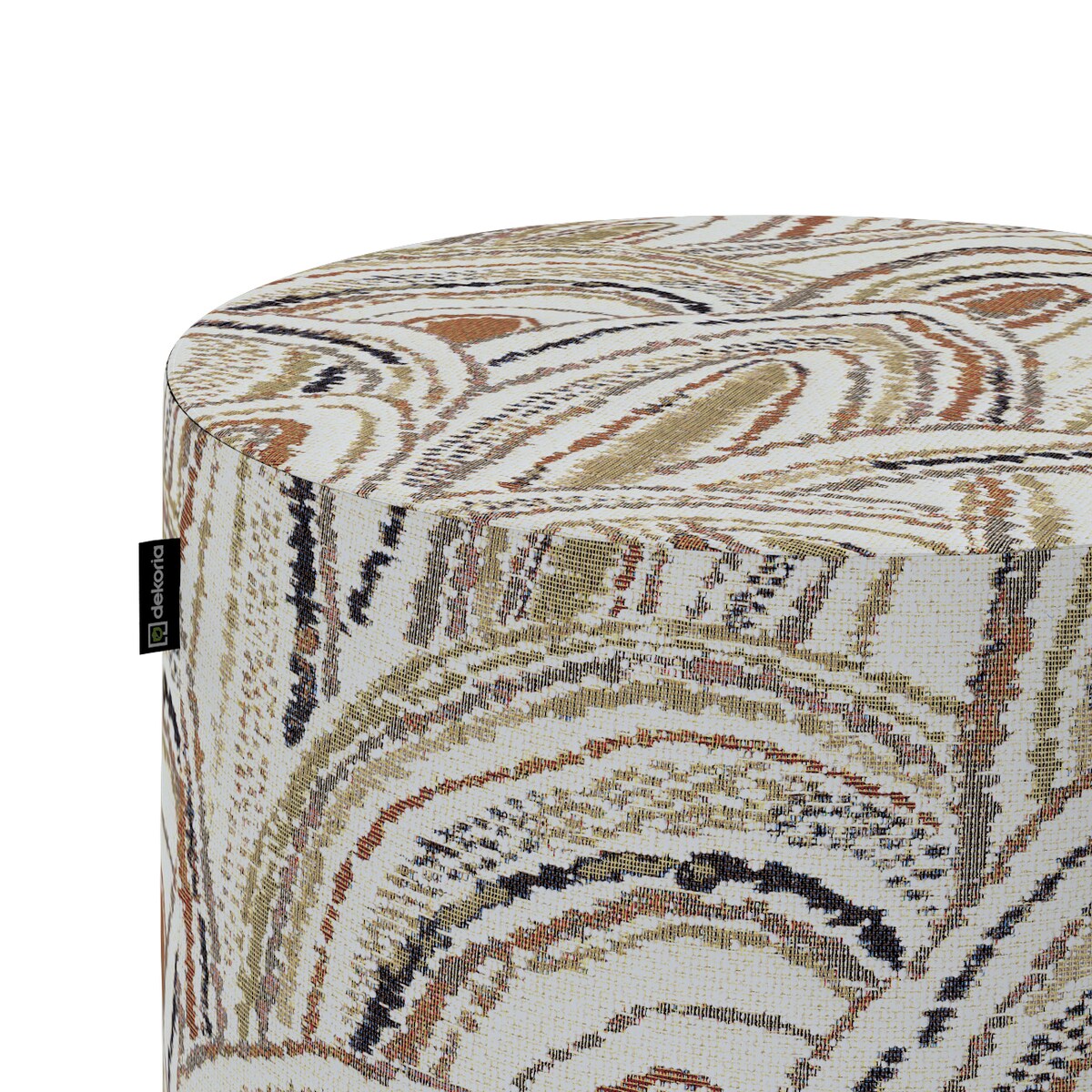 Puf Barrel, oliwkowo-pomarańczowe łuki na kremowym tle, ø40, wys. 40 cm, Cosy Home