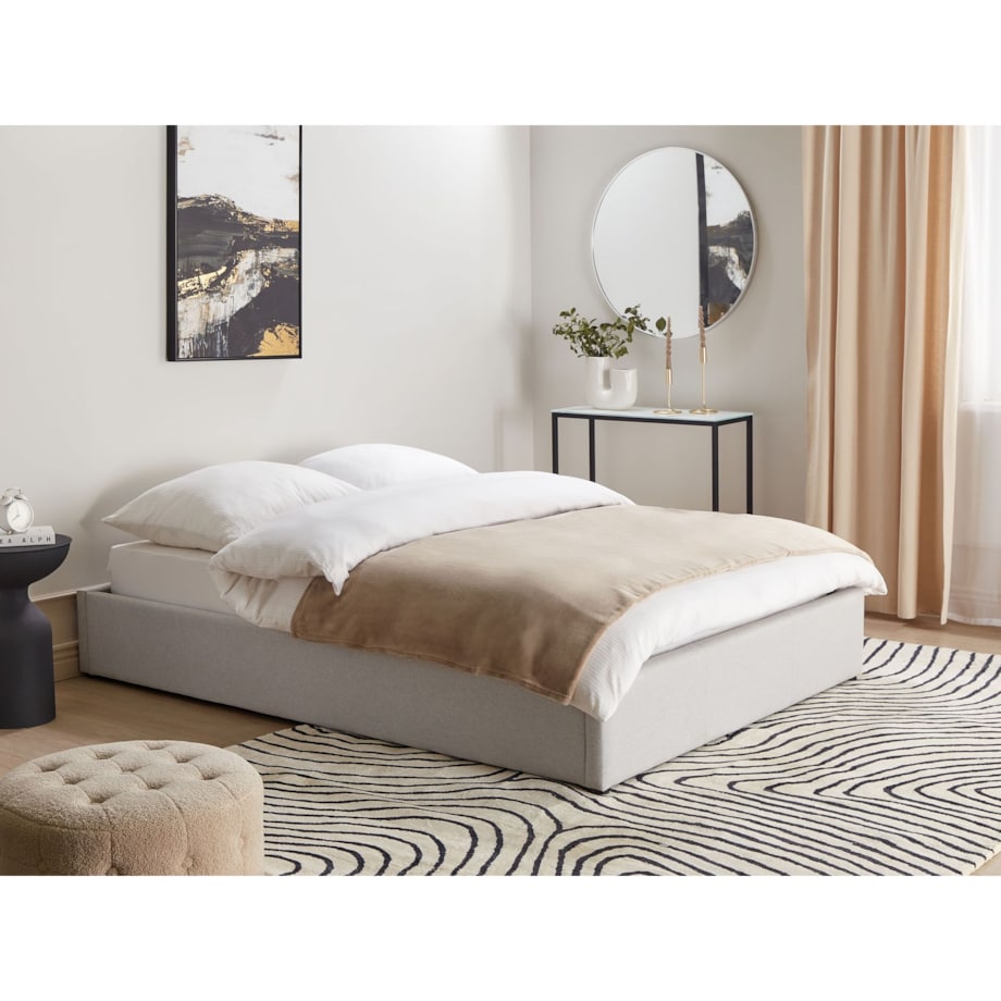 Łóżko z pojemnikiem tapicerowane 140 x 200 cm jasnoszare DINAN