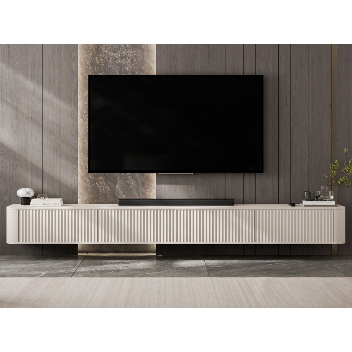 Szafka RTV Wisząca 280 cm Glamour Kaszmir Mat Nowoczesna Komoda RTV