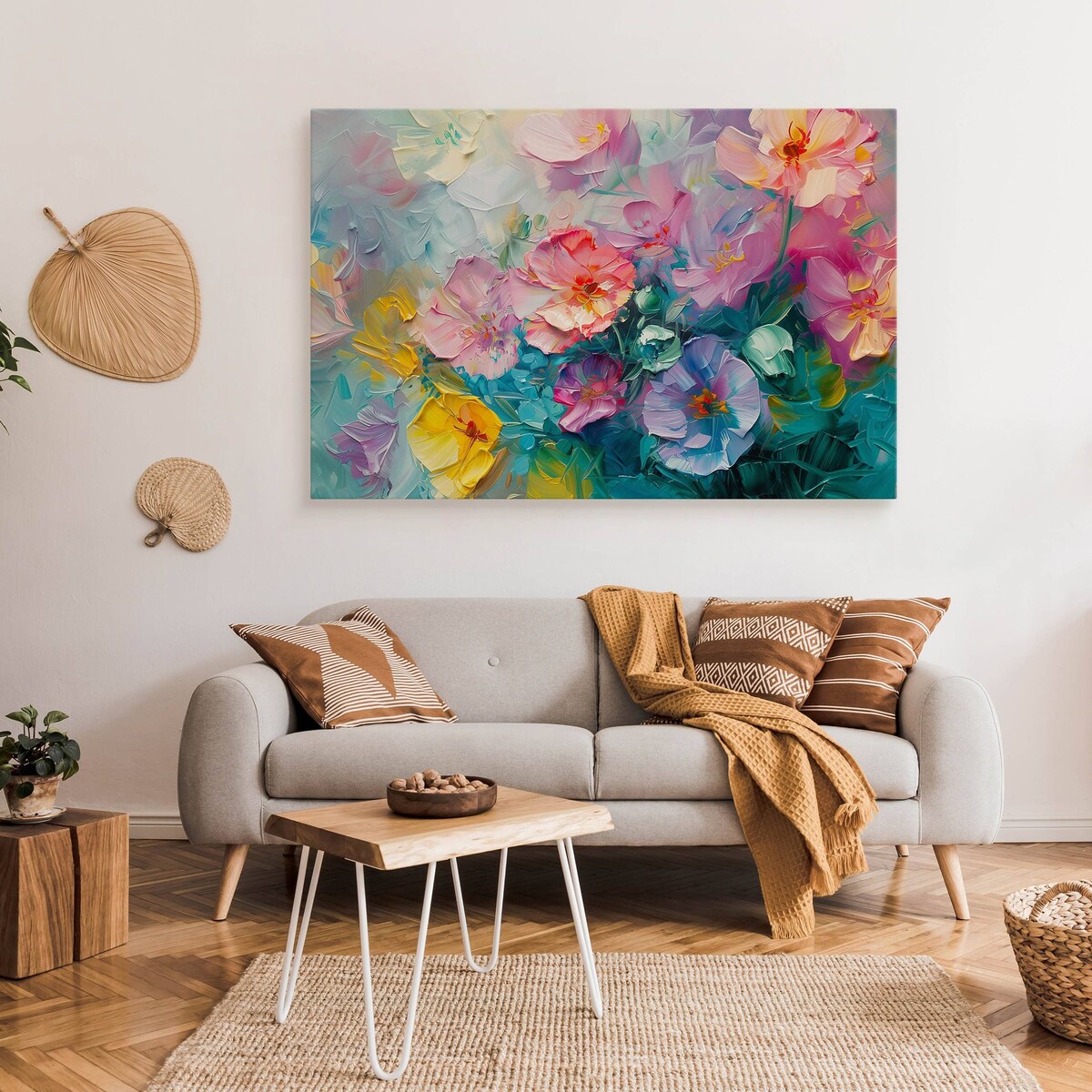 Obraz Ścienny Do Salonu Kolorowe Polne Kwiaty Akwarele Malunek 70x50cm