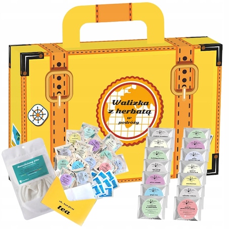 ZESTAW MIX 14 HERBAT SYPANYCH DO PODRÓŻY NA ZIMNO LUB NA GORĄCO + CUKIER I ZAPARZACZ - PREZENT UPOMINEK DLA KOBIETY FACETA