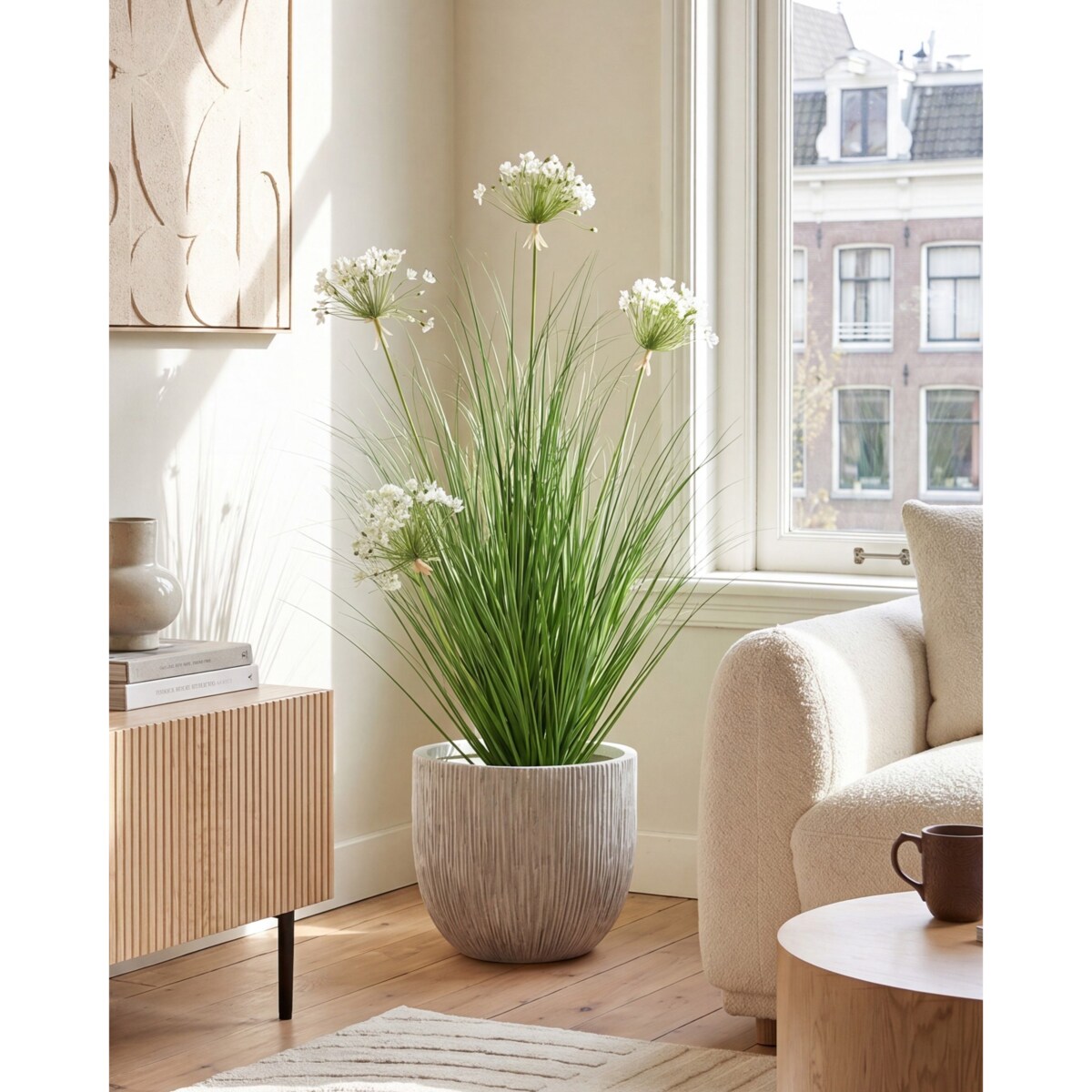 Sztuczna roślina ONION GRASS 120 cm Biały