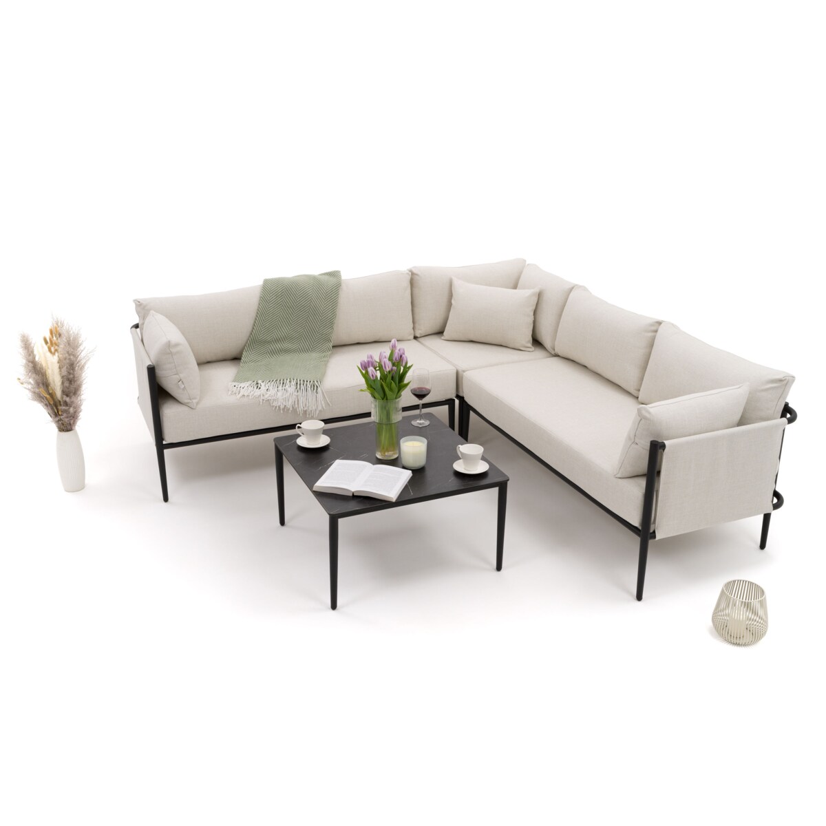 Zestaw mebli ogrodowych aluminiowe nowoczesne narożnik BELIZE beżowo czarne