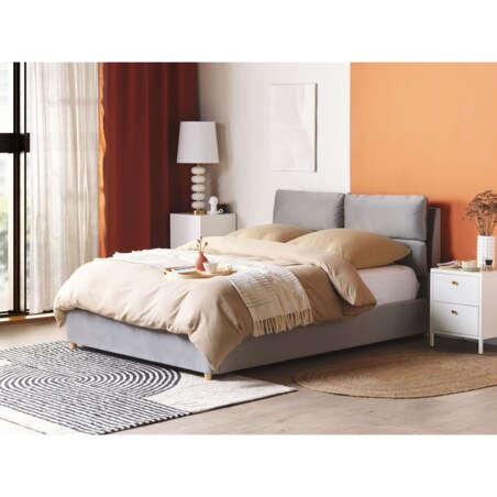 Łóżko z pojemnikiem welurowe 140 x 200 cm jasnoszare BATILLY