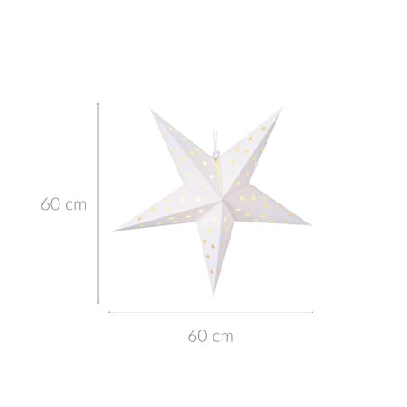 Gwiazda LED z papieru, ozdoba świąteczna, 60 cm, na baterie, kolor biały