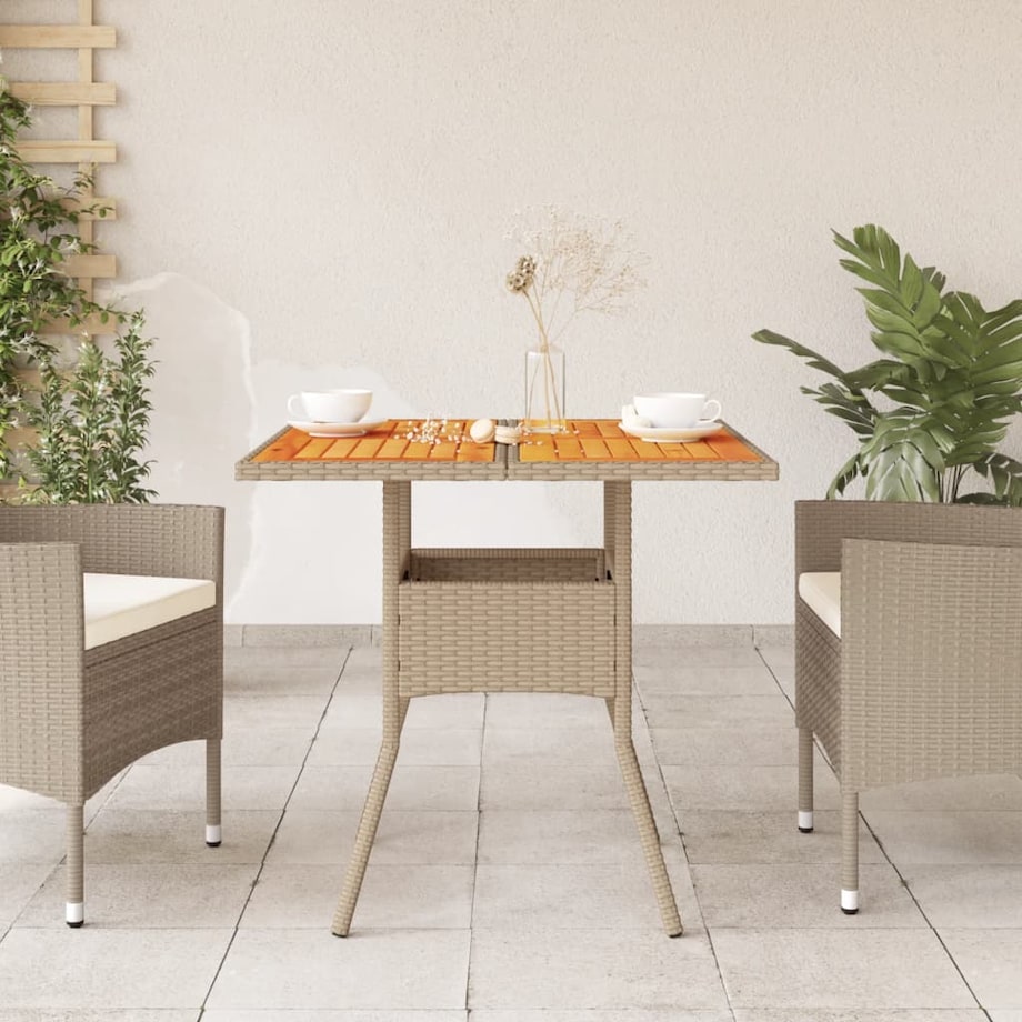 vidaXL Stolik ogrodowy, beżowy, 80x80x75 cm, polirattan i akacja