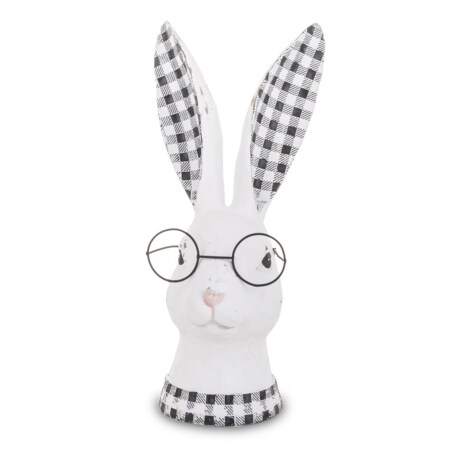 Figurka ceramiczna - popiersie króliczka w okularach i uszkach w kratkę
