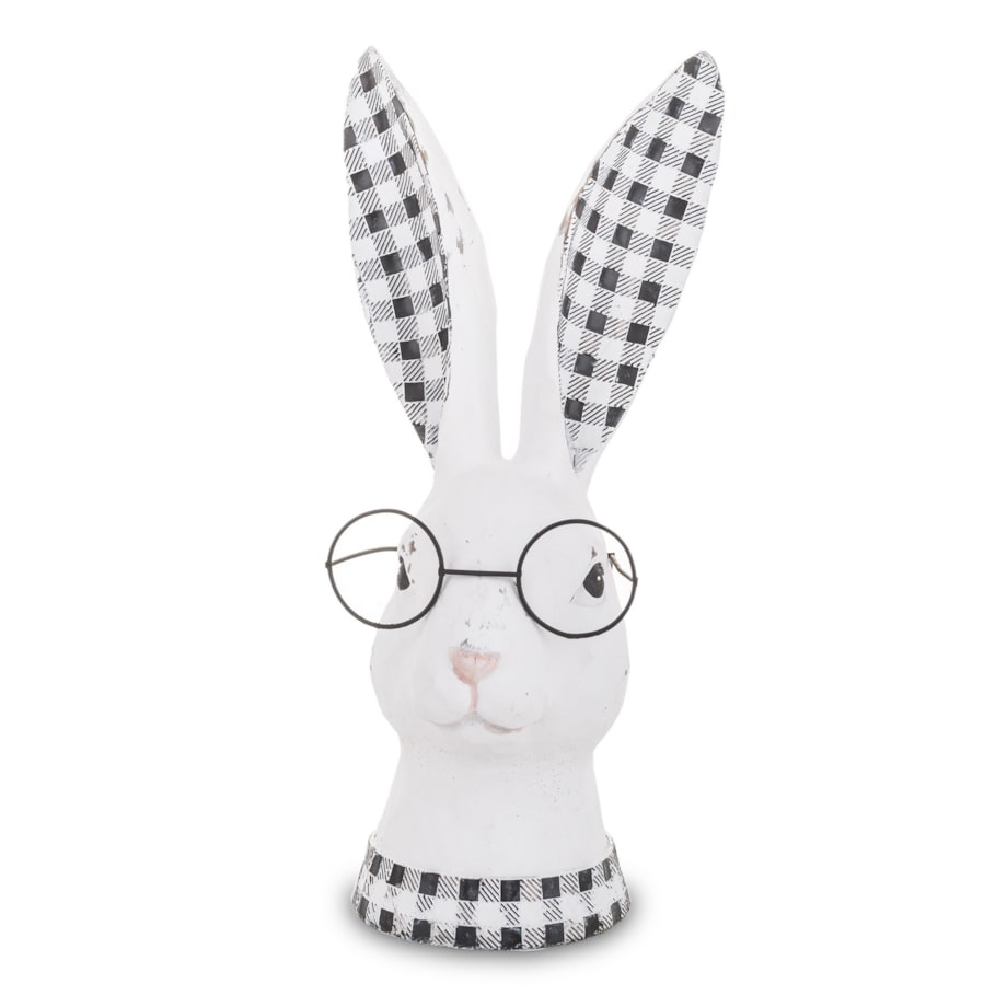 Figurka ceramiczna - popiersie króliczka w okularach i uszkach w kratkę