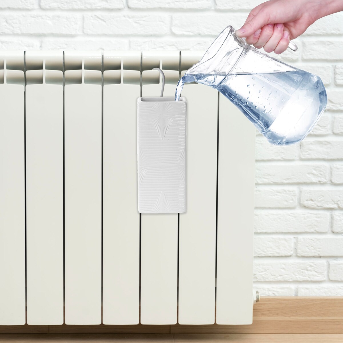 Nawilżacz Powietrza Na Kaloryfer Grzejnik Pojemnik Kwiaty Biały Paski Poziome