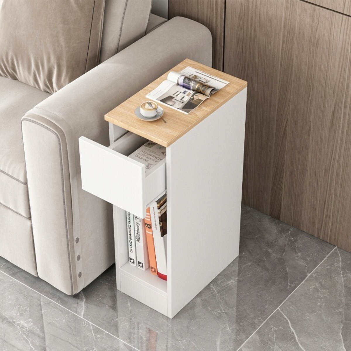 Szafka nocna wąska z szufladą stolik z półką nowoczesny loft sypialni 60 cm