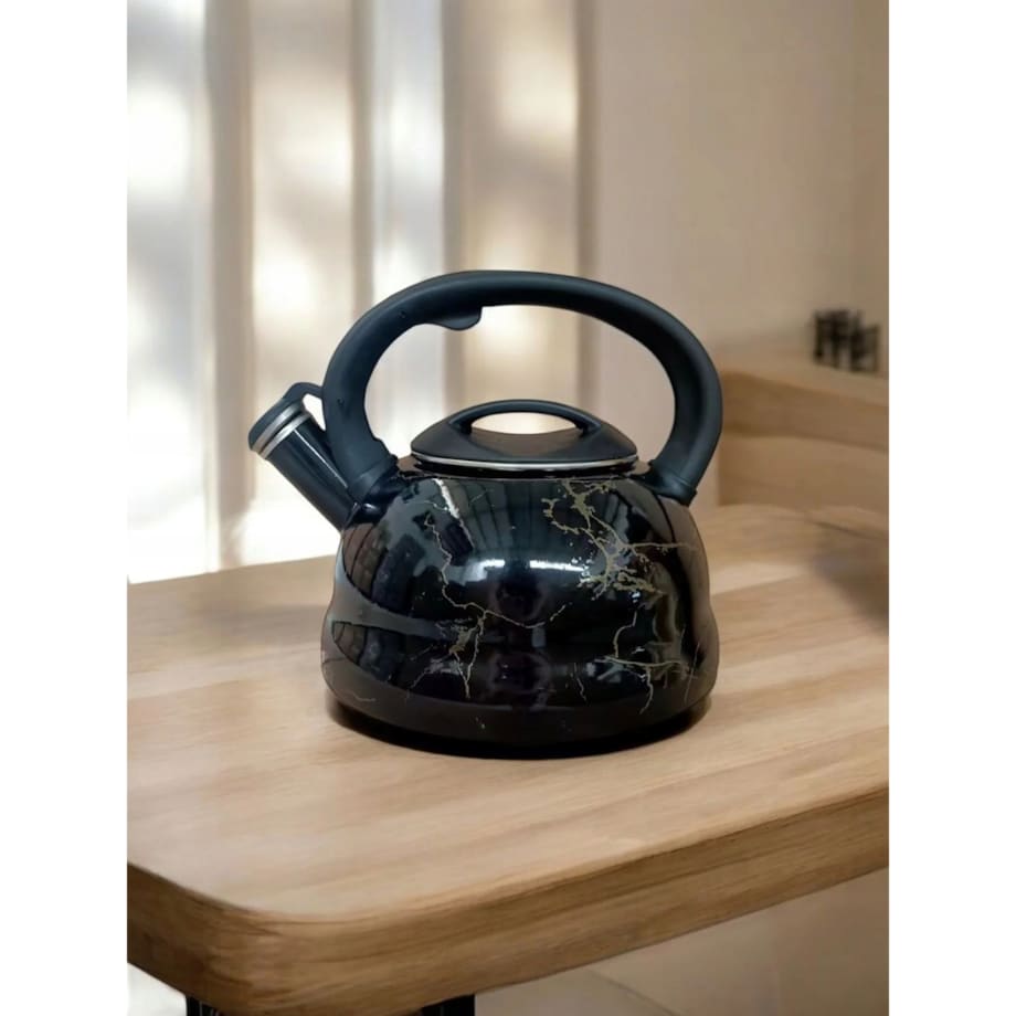 Czajnik Emaliowany Retro Czarny 3.3L Z Gwizdkiem Gaz Indukcja