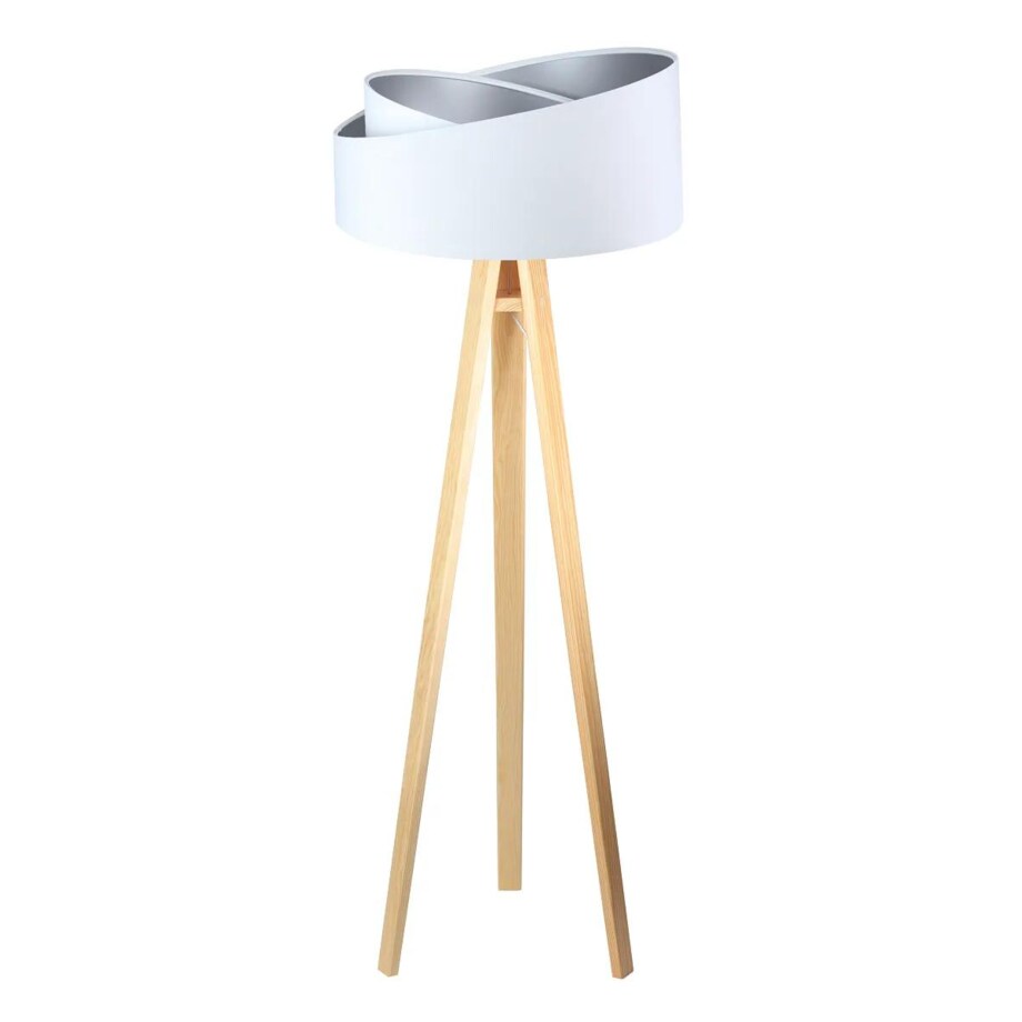 Lampa stojąca GEMSTONE biała/srebrna/sosna