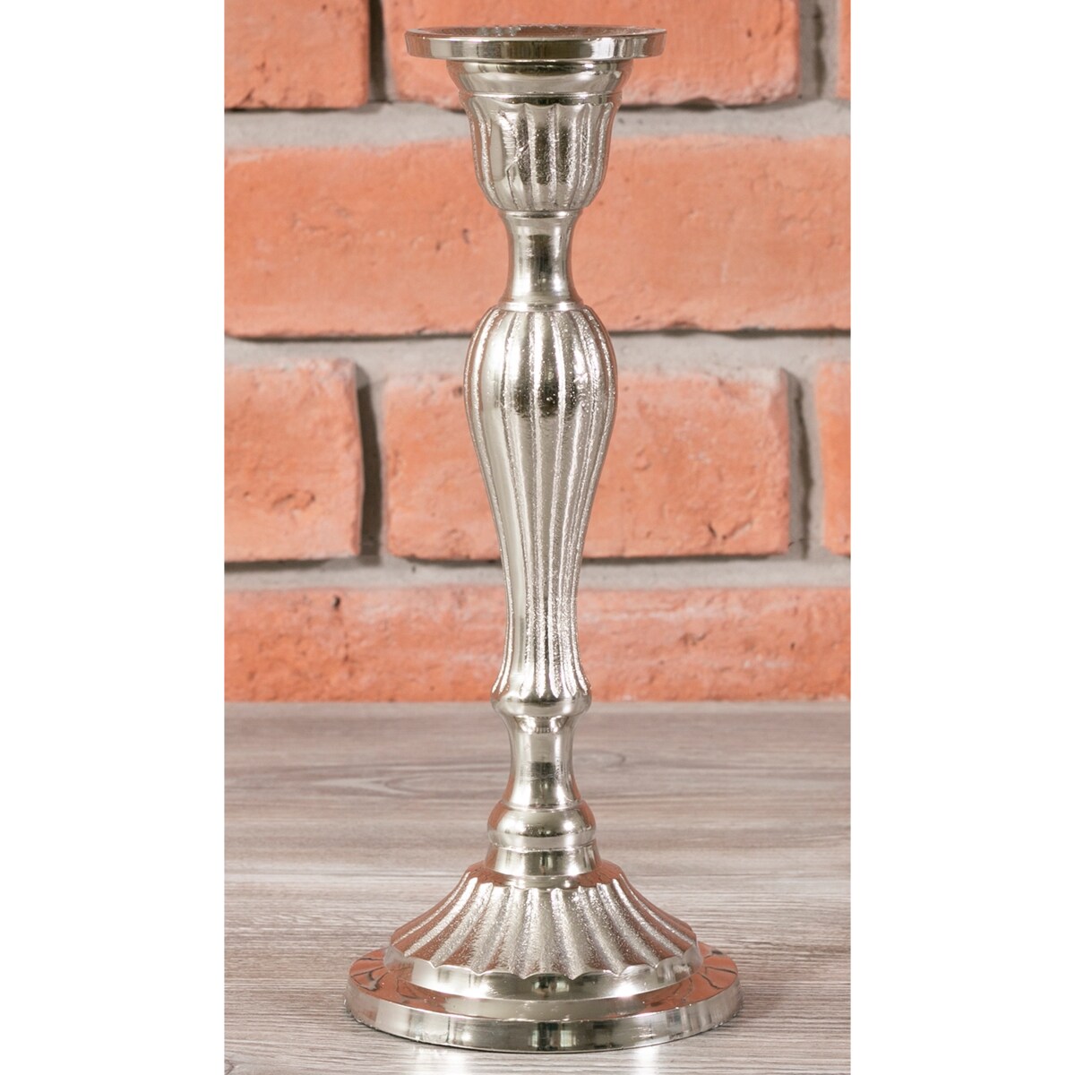ŚWIECZNIK KANDELABR aluminiowy srebrny wys. 25cm