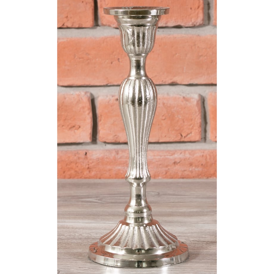 ŚWIECZNIK KANDELABR aluminiowy srebrny wys. 25cm