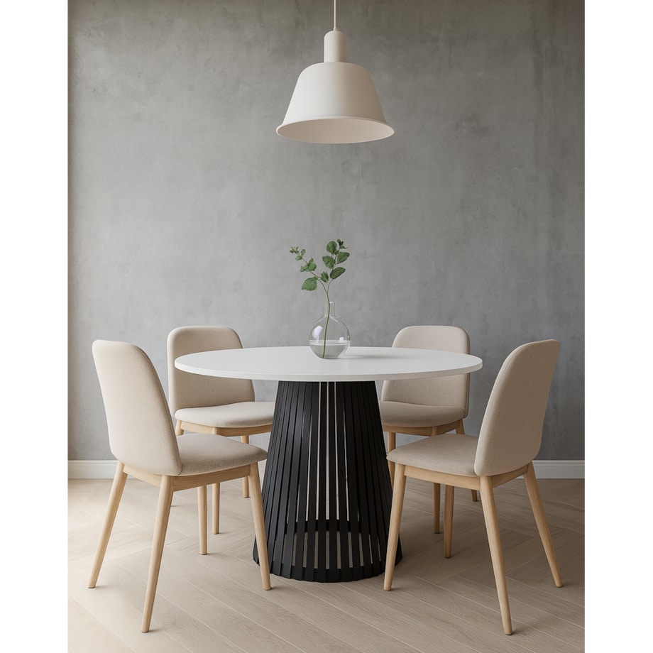 Stół okrągły VIV z lamelami do jadalni , salonu, blat 75 cm - biały