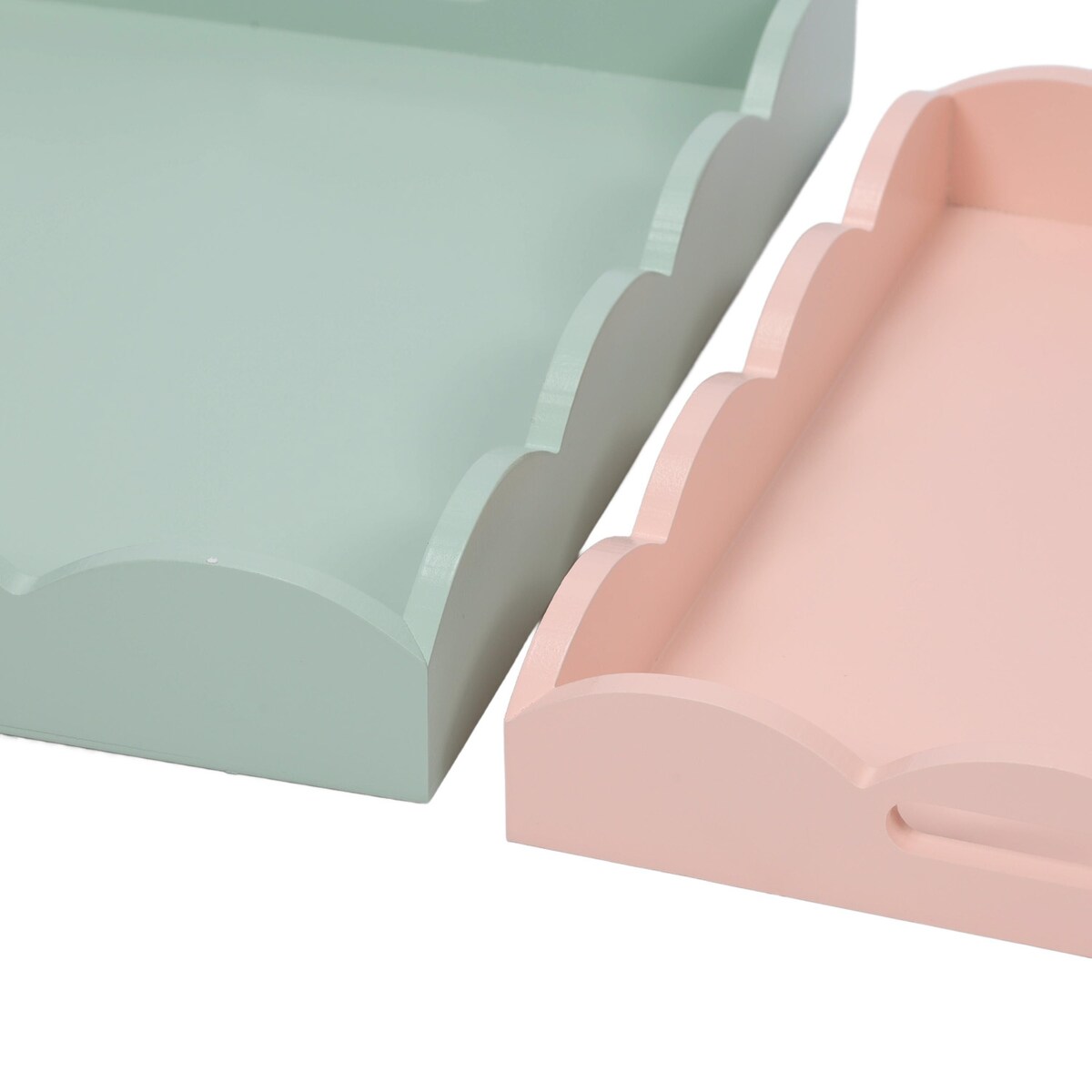 Zestaw 2 drewnianych pastelowych tacek, matowe wykończenie, kolor zielony