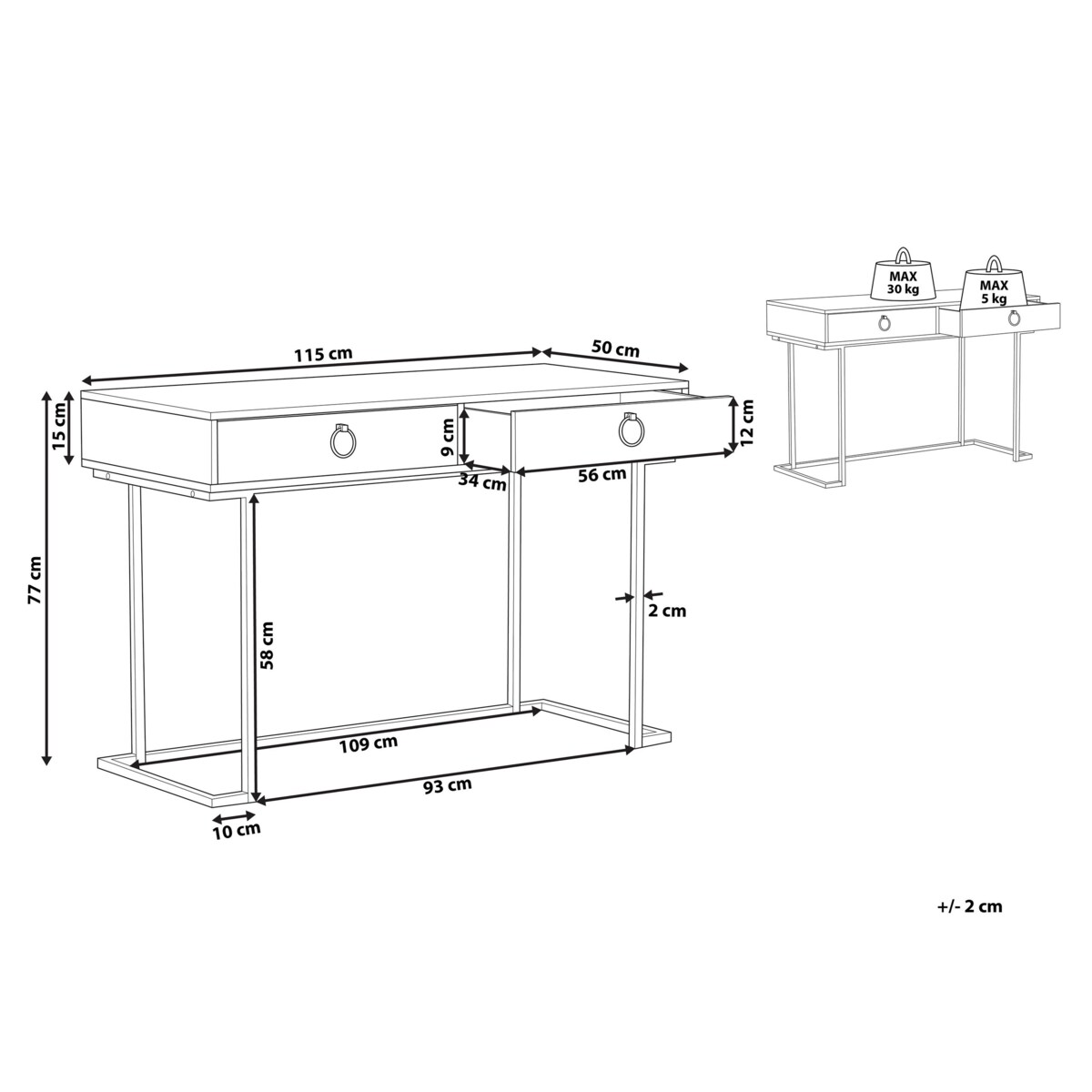 Biurko / Konsola 2 szuflady czarno-złota WESTPORT