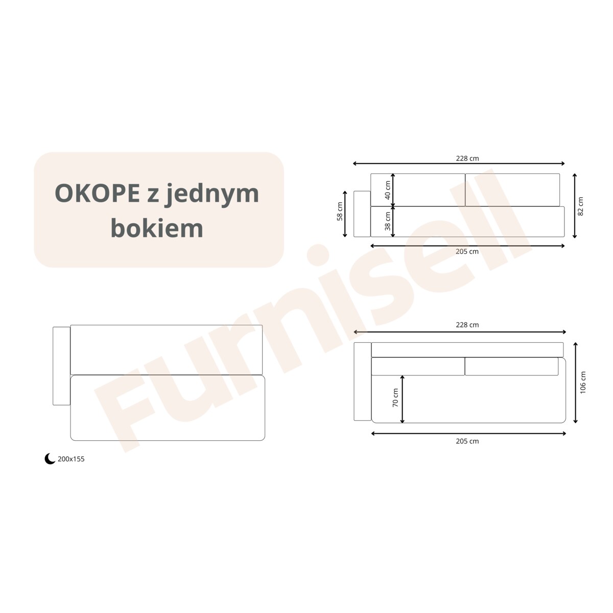 Kanapa OKOPE z bokiem z funkcją spania Kolor: Wind 77