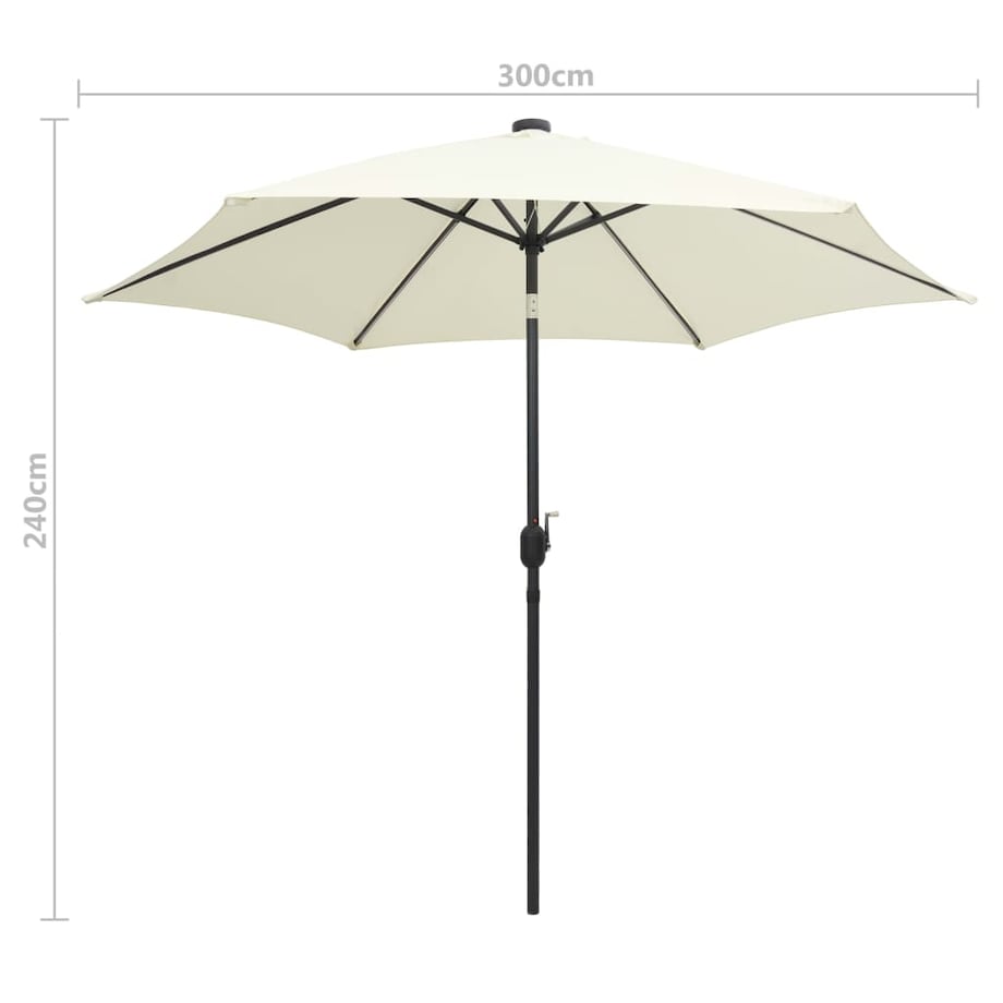 vidaXL Parasol ogrodowy z LED i aluminiowym słupkiem, 300 cm, piaskowy