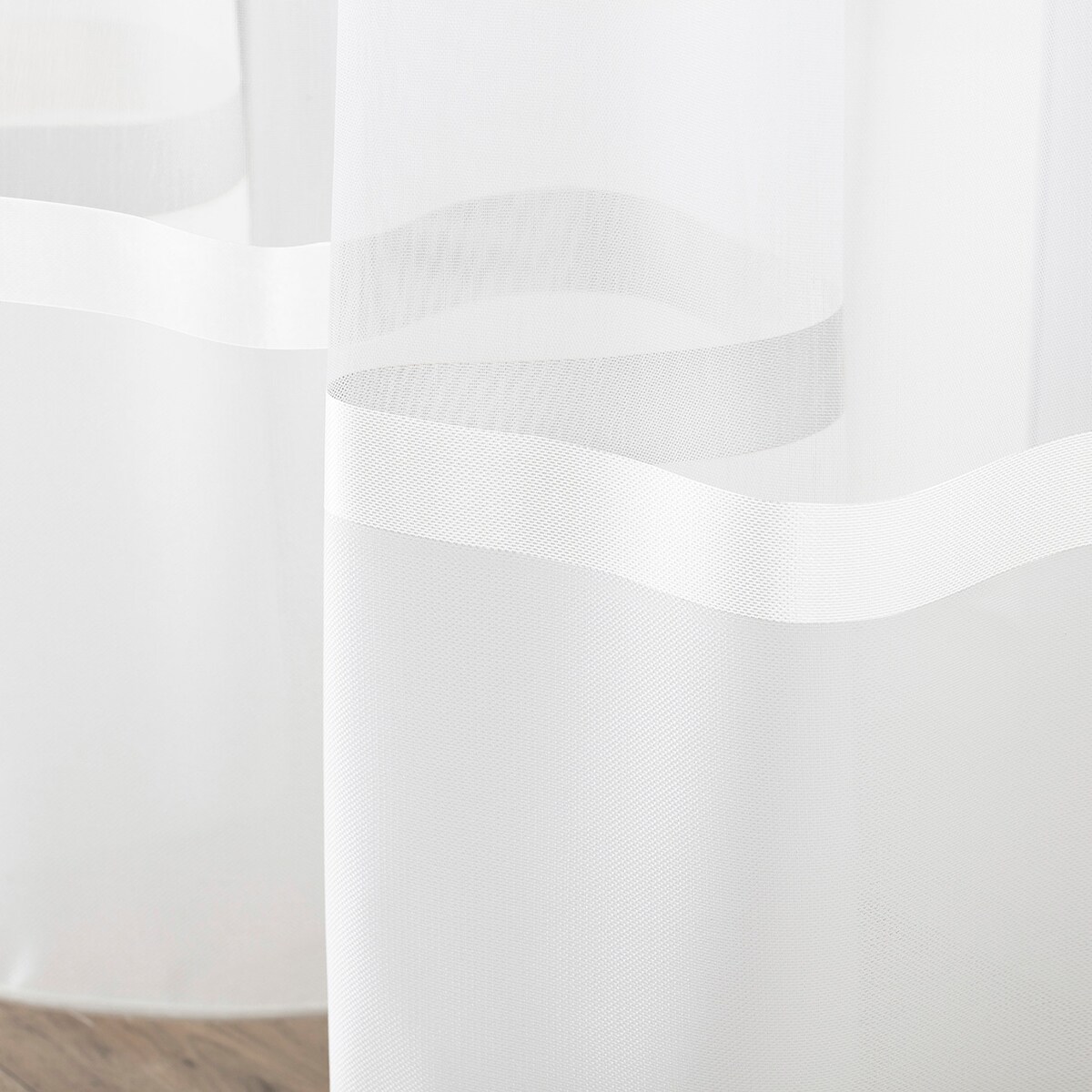Firana na taśmie wave 300x245 biały z satynowym pasem na dole