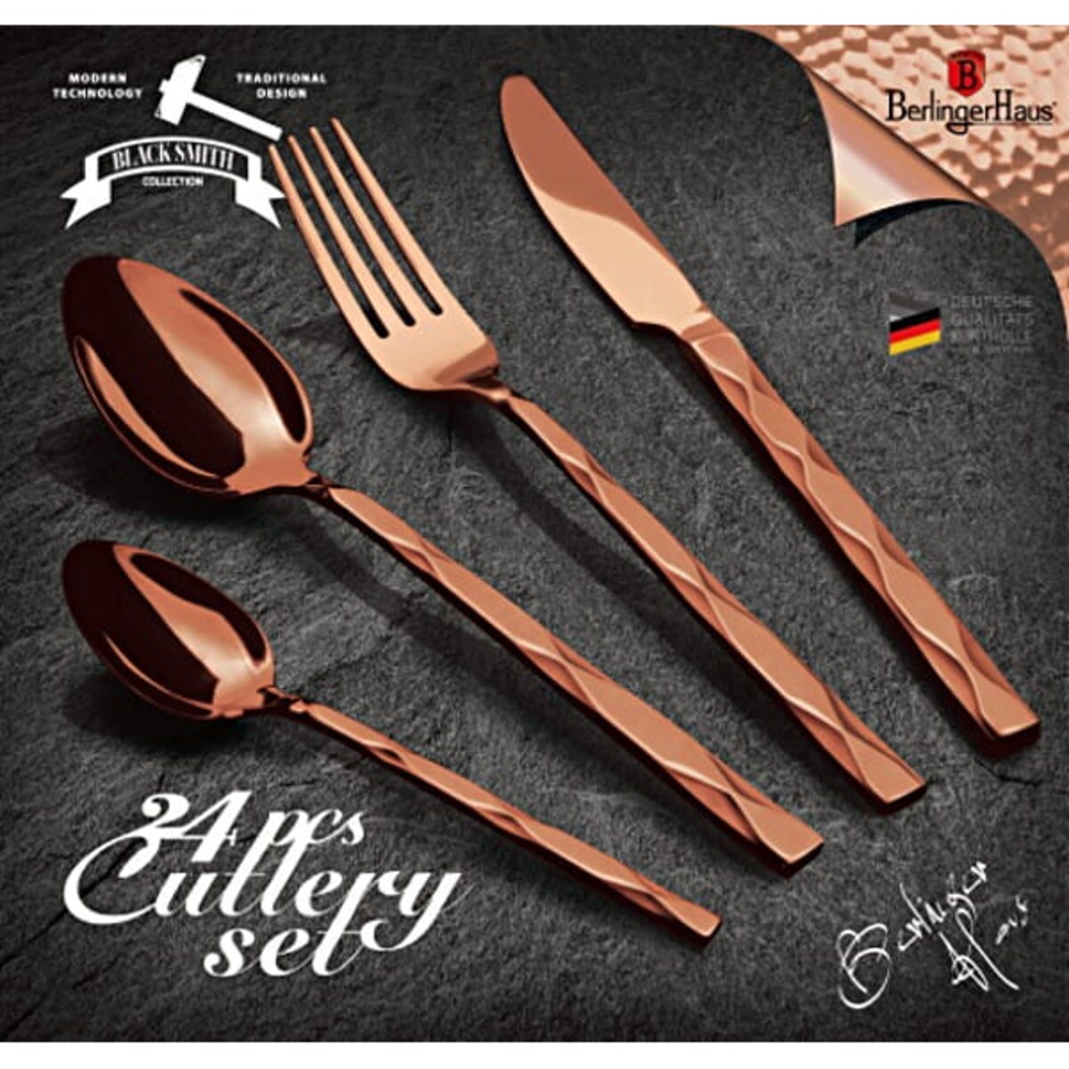 Komplet sztućców 24-elementy różowe złoto Metallic Line Rose Gold BerlingerHaus BH-2621