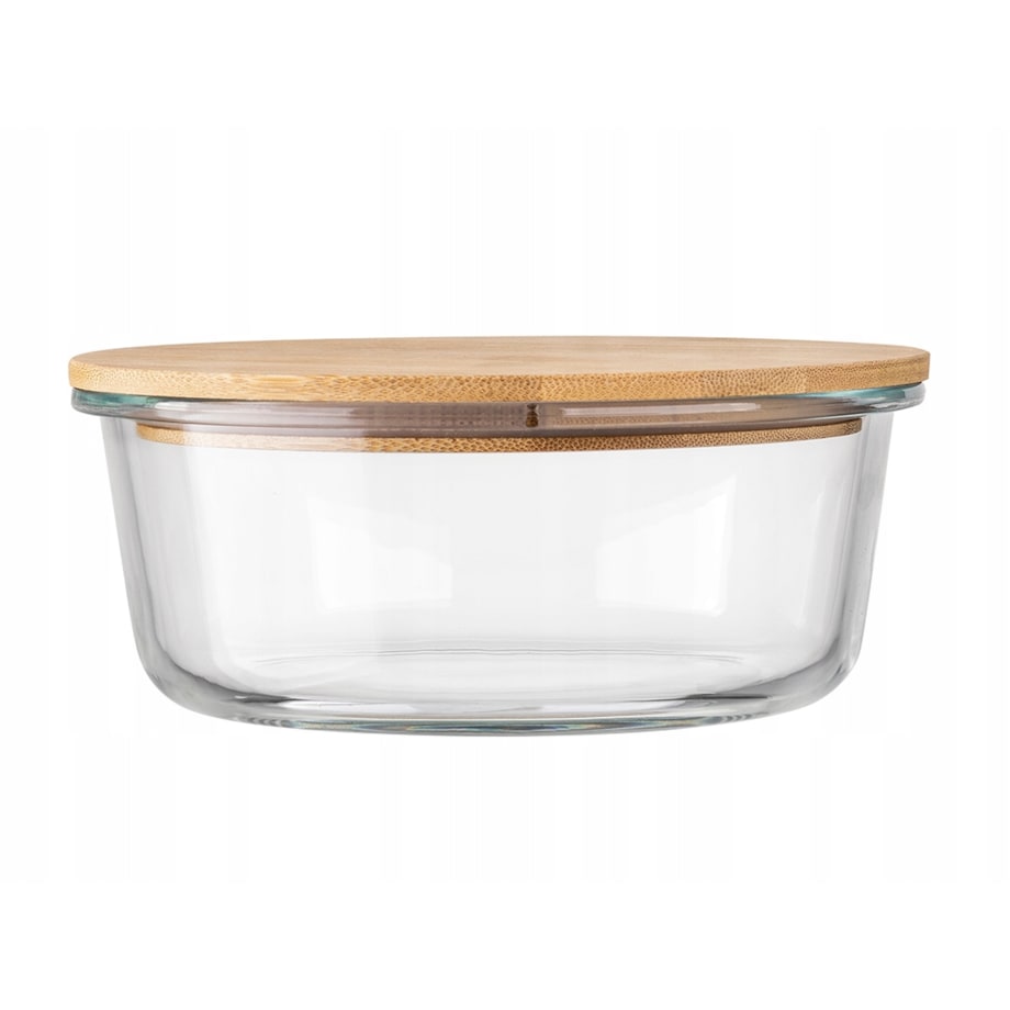 POJEMNIK SZKLANY okrągły z bambusową pokrywką 970ml na jedzenie owoce sery