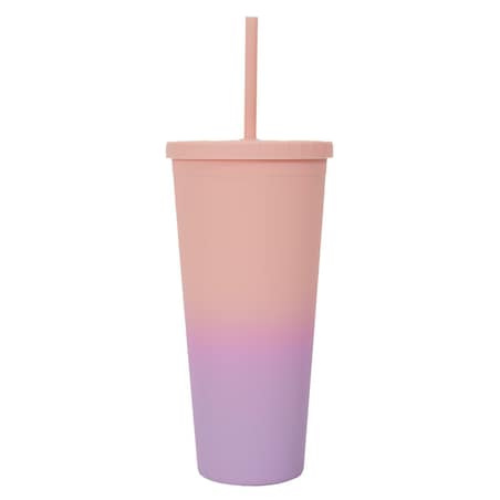 KUBEK ZE SŁOMKĄ Tie-Dye PP 700 ml pomarańczowo-różowy
