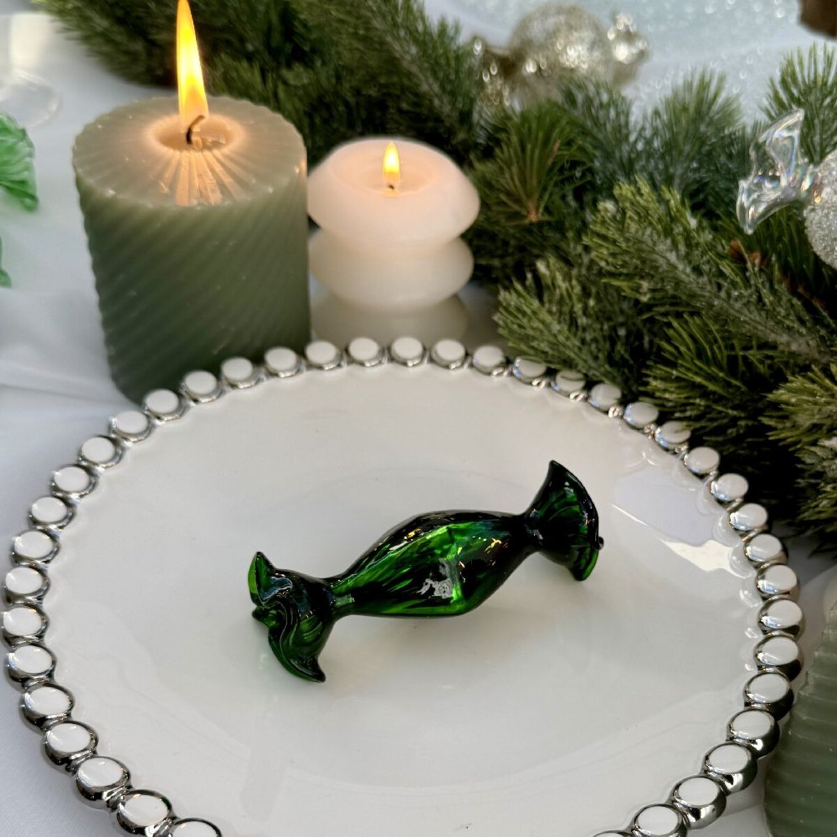 VILLA ITALIA Bombka szklana CUKIEREK green 9 cm