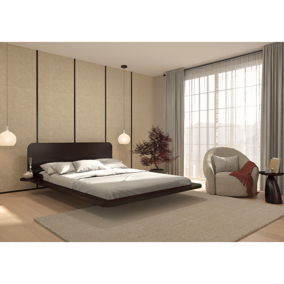 Łóżko lewitujące bukowe JAPANDIC / 140x200, kolor palisander