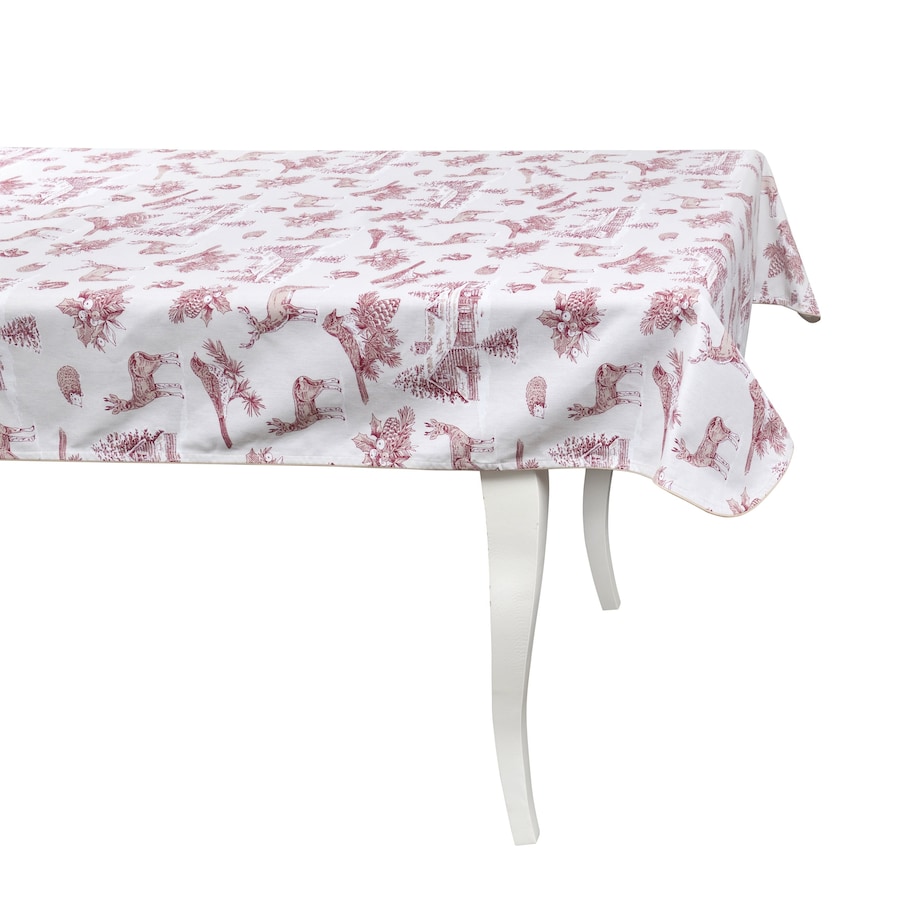 Obrus Toile de Jouy Red Forest - 140 cm x 250 cm - idealny dla 6 osób