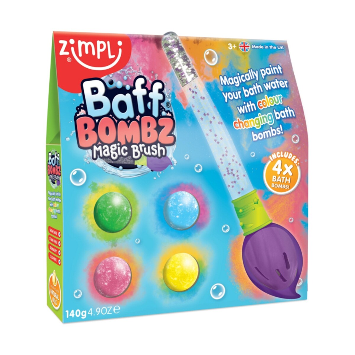 Kule do zabawy do kąpieli dla dzieci zestaw 4 szt. z pędzlem Baff Bombz Magic Brush 3+ Zimpli Kids
