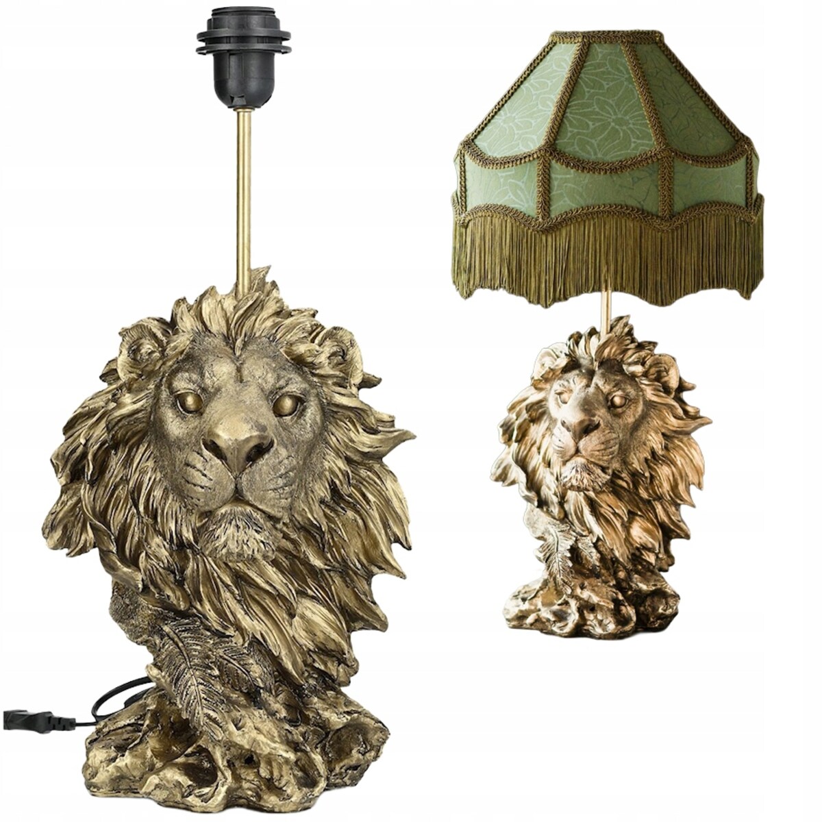 LAMPA STOŁOWA BIURKOWA NOCNA LEW ZŁOTA 47cm E27 DO SALONU DOMU GLAMOUR