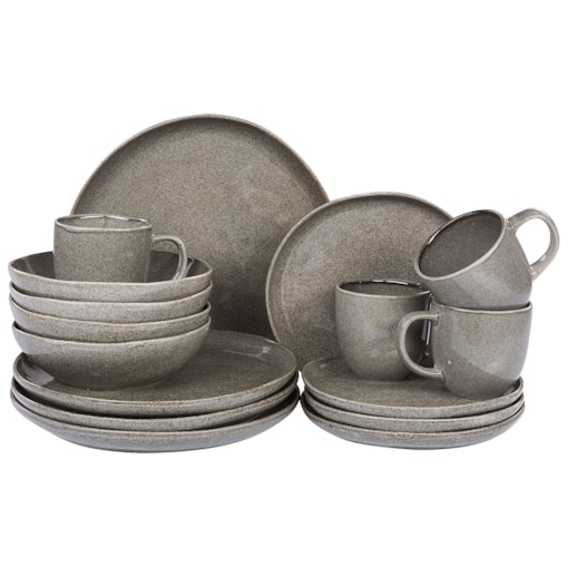 16-częściowy zestaw naczyń z kamionki szary COSTMARY