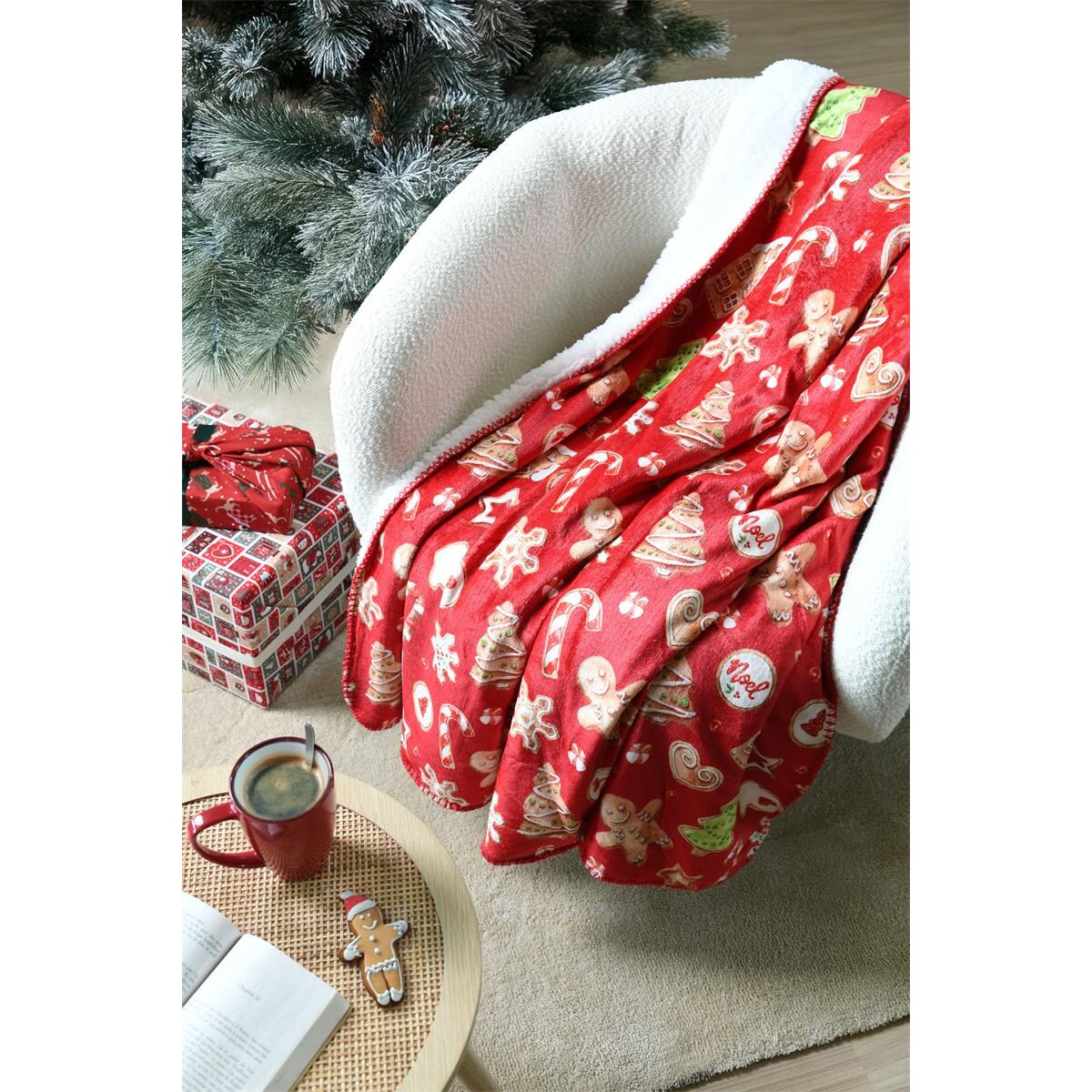 Koc świąteczny z barankiem NOEL, 130 x 160 cm