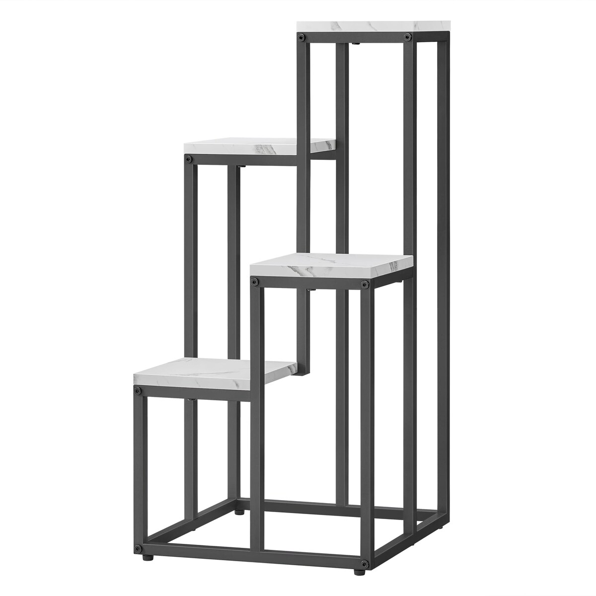 Regał Kwietnik 4 Półki 34X34X71 Cm Biały Marmur, Czarny