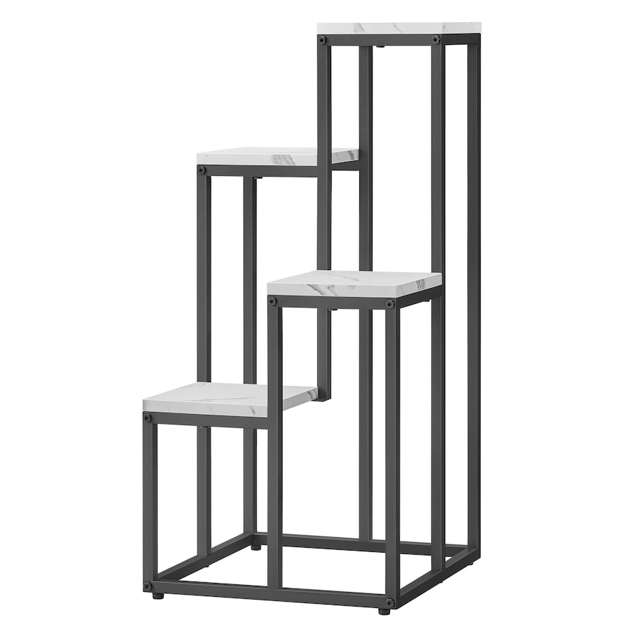 Regał Kwietnik 4 Półki 34X34X71 Cm Biały Marmur, Czarny