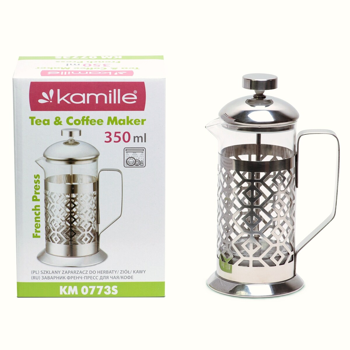 Zaparzacz szklany do herbaty kawy 350ml tłokowy french press KAMILLE